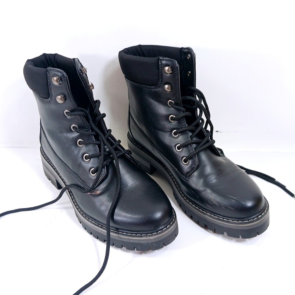 Cristen Black Caviar Lace Up Combat Lug Sole Ankle Boots Size 8.5 NEW